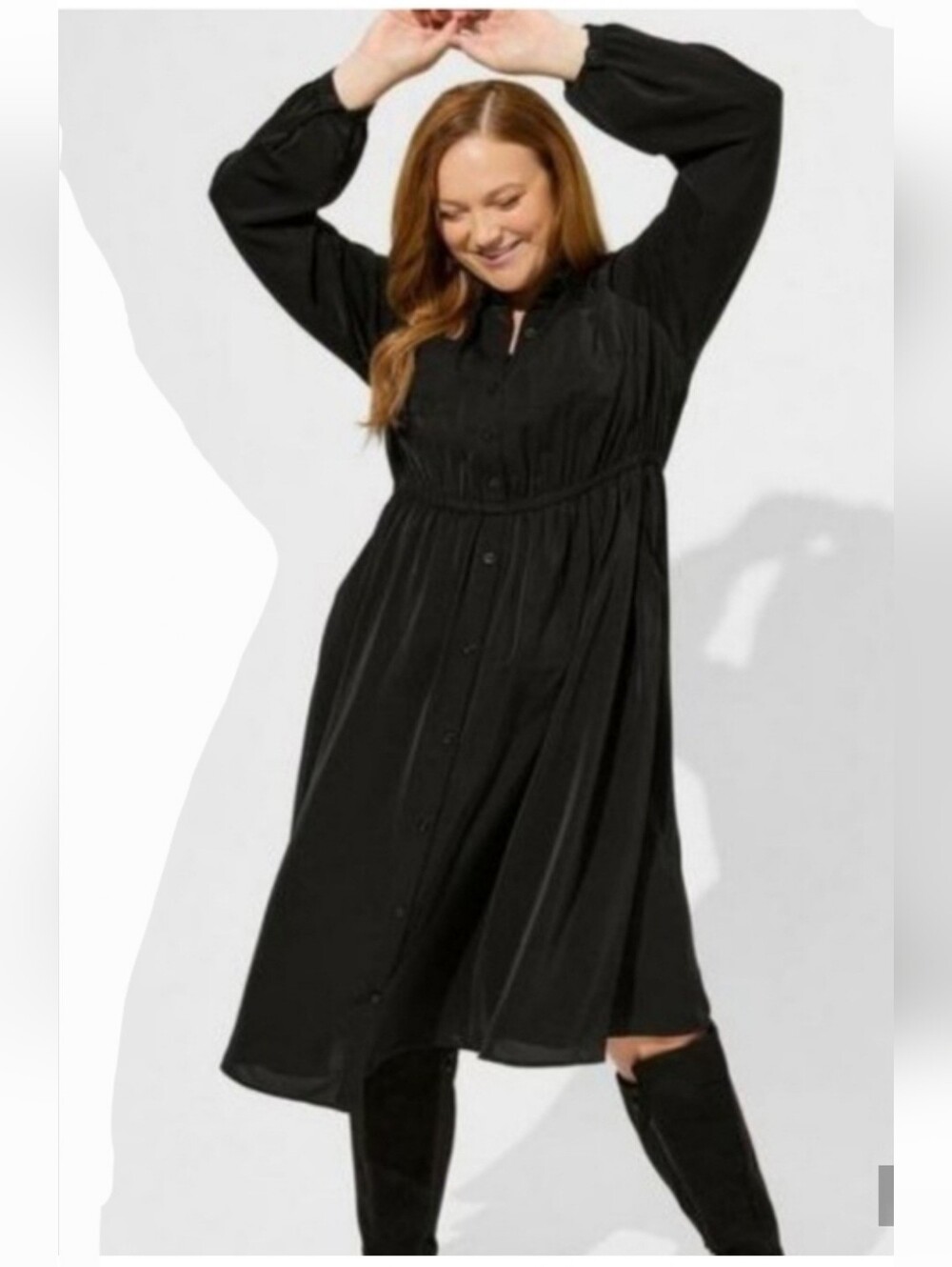 Torrid: Long Sleeve Button-Front Midi Shirtdress w/Gathered Waist NWT
